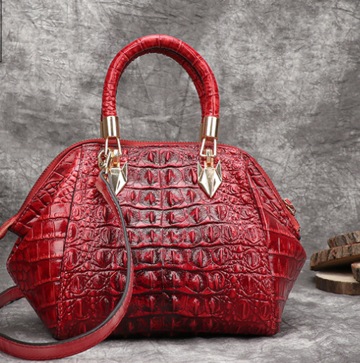 Vintage Red Leather Crossbody Bag for Women, Genuine Cowhide, 3-in-1 Wear
