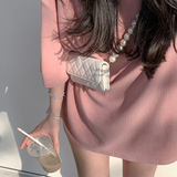 Pearl Chain Mini Shoulder Bag for Women, Vegan Leather Crossbody Purse