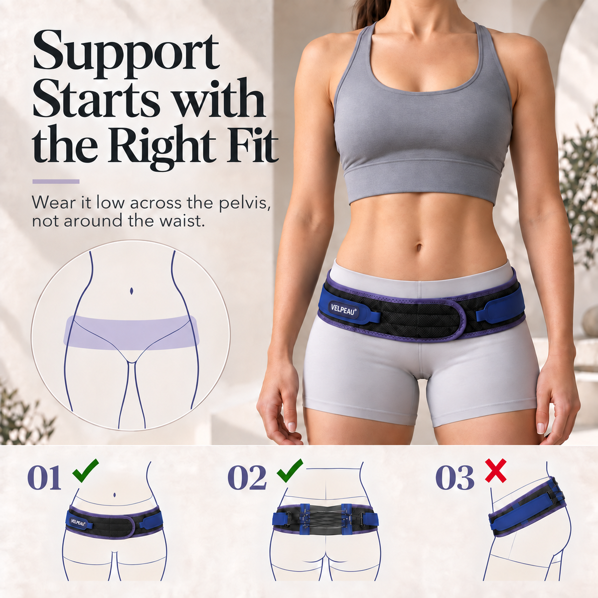 VELPEAU Sacroiliac Support Belt for Back & Hip Comfort